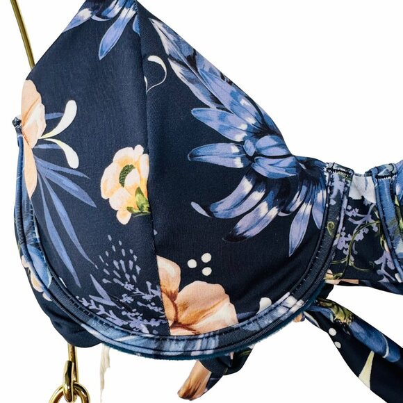 ⭐Encantadore Floral Bikini 2 PC Set Womens Sz L Navy Blue Full Coverage Carmen⭐ - Picture 4 of 11